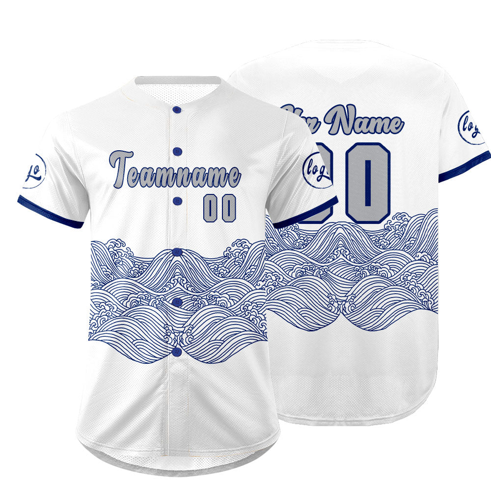 Benutzerdefiniert Weiß Blau Personalisierter Baseball Jersey mit Farbverlauf Team Uniform mit Namen und Nummer