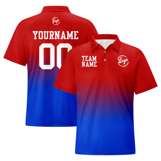 Benutzerdefinierte Rot Blau Fußball Gradient Polo-Shirts Fügen Sie Ihr Einzigartiges hinzu Logo/Name/Nummer