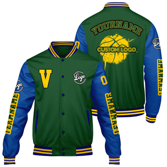 Maßgeschneiderte Grün Royal Letterman Varsity Jacket Individuelle Stickerei Druck nach Ihrem Wunsch