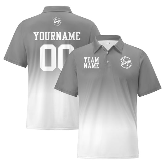 Benutzerdefinierte Grau Weiß Fußball Gradient Polo-Shirts Fügen Sie Ihr Einzigartiges hinzu Logo/Name/Nummer