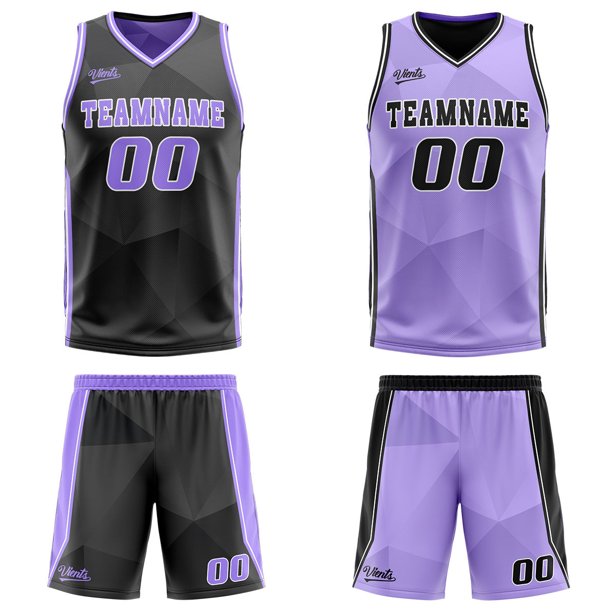 Benutzerdefinierte Schwarz Lichtlila Reversible Basketball Jersey Personalisierte Drucken Name Nummer Logo