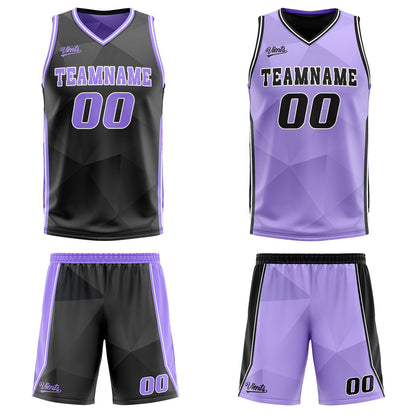 Benutzerdefinierte Schwarz Lichtlila Reversible Basketball Jersey Personalisierte Drucken Name Nummer Logo