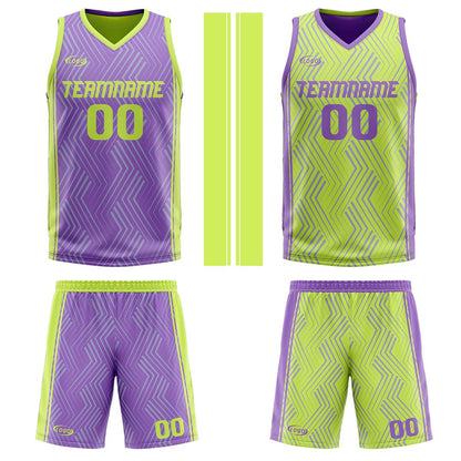 Benutzerdefinierte Lila Lichtgrün Reversible Basketball Jersey Personalisierte Drucken Name Nummer Logo