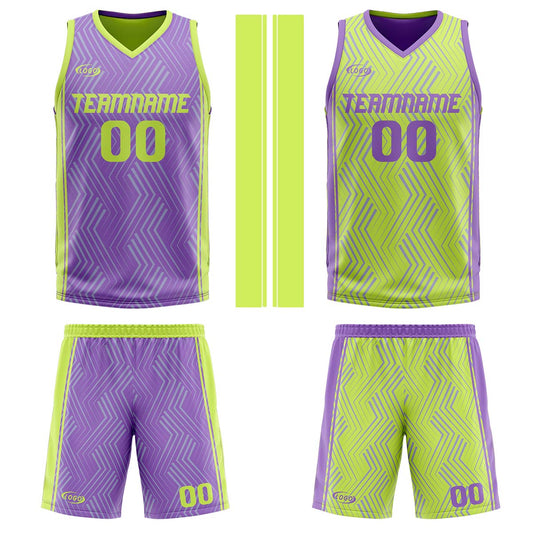 Benutzerdefinierte Lila Lichtgrün Reversible Basketball Jersey Personalisierte Drucken Name Nummer Logo