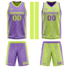 Benutzerdefinierte Lila Lichtgrün Reversible Basketball Jersey Personalisierte Drucken Name Nummer Logo