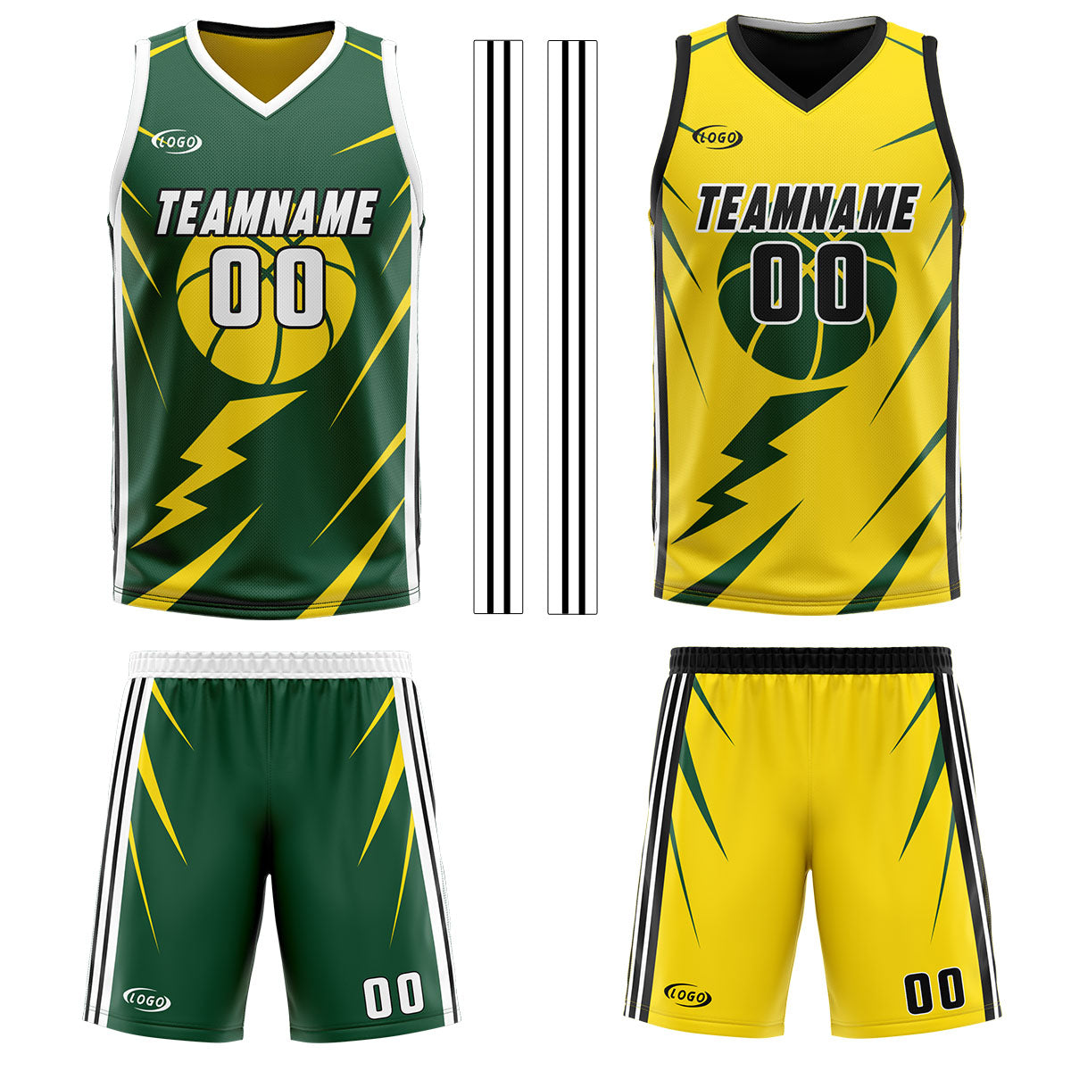 Benutzerdefinierte Grün Gelb Reversible Basketball Jersey Personalisierte Drucken Name Nummer Logo