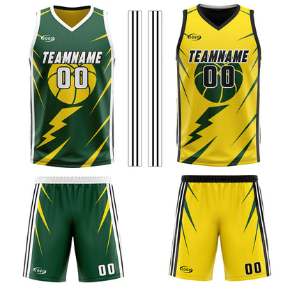 Benutzerdefinierte Grün Gelb Reversible Basketball Jersey Personalisierte Drucken Name Nummer Logo