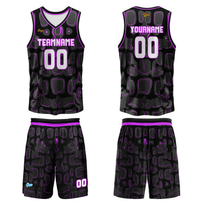 Benutzerdefinierter Schwarz Lila Basketball Jersey Uniform Anzug gedruckt Ihr Logo Name Nummer