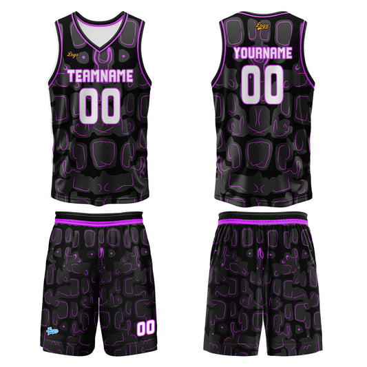 Benutzerdefinierter Schwarz Lila Basketball Jersey Uniform Anzug gedruckt Ihr Logo Name Nummer