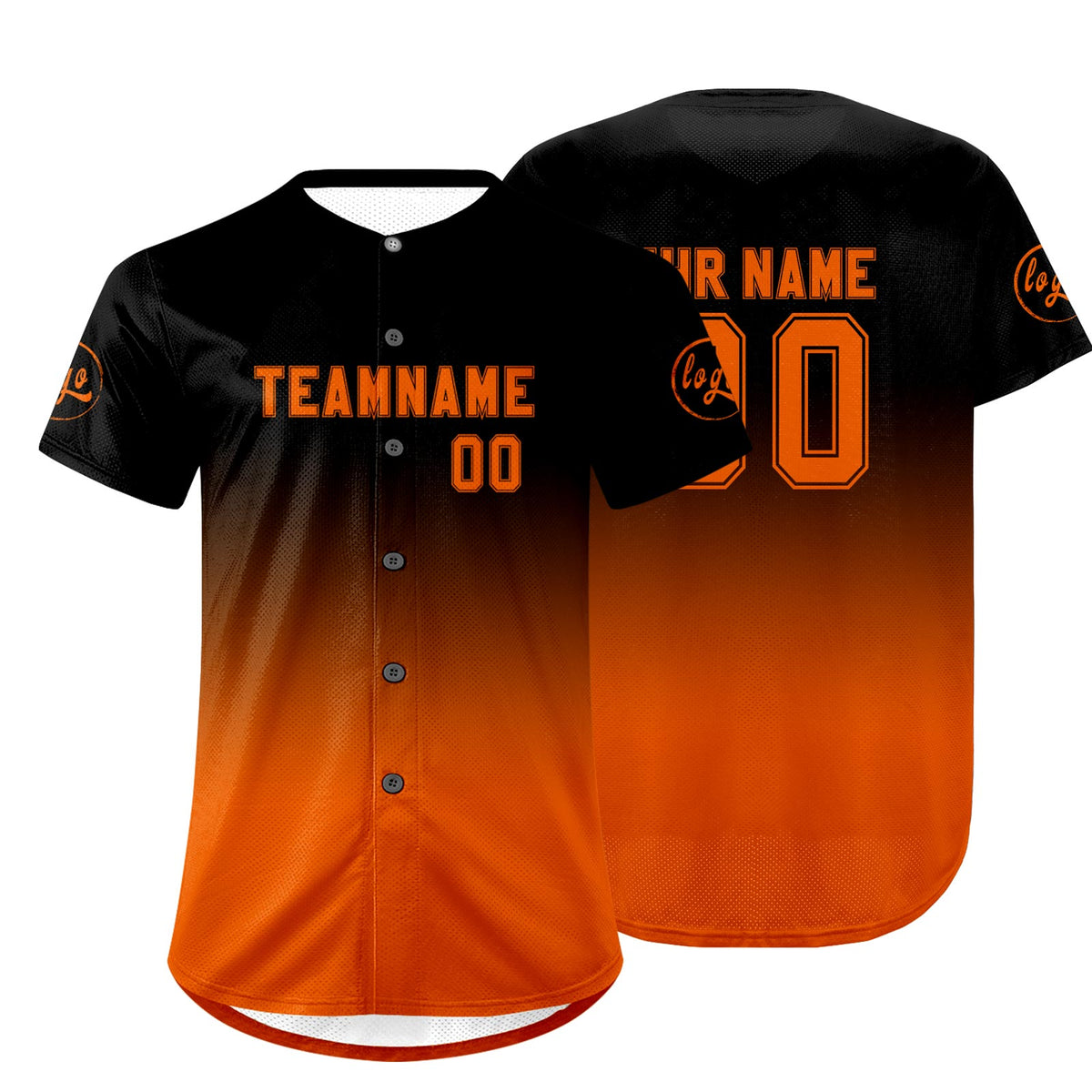 Benutzerdefiniert Schwarz Orange Personalisierter Baseball Jersey mit Farbverlauf Team Uniform mit Namen und Nummer