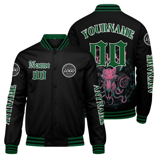 Maßgeschneiderte Grün Letterman Varsity Jacket Individuelle Stickerei Druck nach Ihrem Wunsch