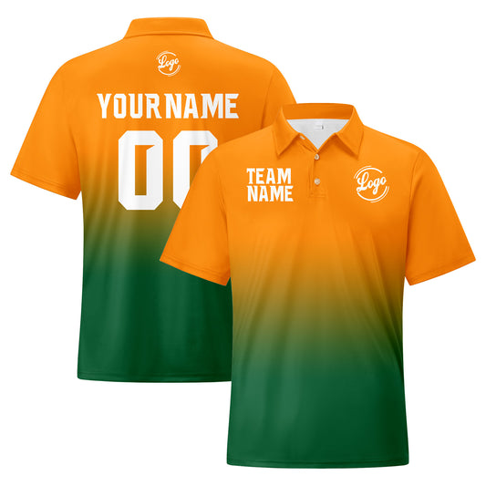Benutzerdefinierte Orange Grün Fußball Gradient Polo-Shirts Fügen Sie Ihr Einzigartiges hinzu Logo/Name/Nummer
