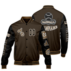 Maßgeschneiderte Braun Schwarz Letterman Varsity Jacket Individuelle Stickerei  Druck nach Ihrem Wunsch