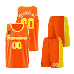 Individuelle Orange-Gelb Basketball Jersey Shorts für Männer und Frauen Gestickter und gedruckter Name, Nummer und Logo