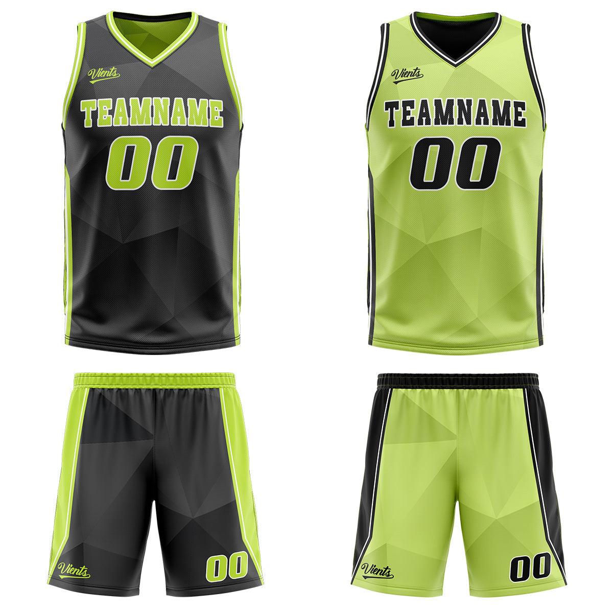 Benutzerdefinierte Schwarz Lichtgrün Reversible Basketball Jersey Personalisierte Drucken Name Nummer Logo
