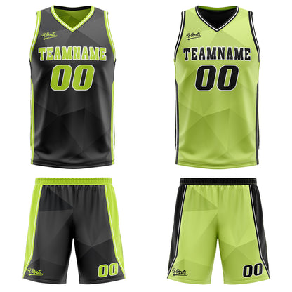 Benutzerdefinierte Schwarz Lichtgrün Reversible Basketball Jersey Personalisierte Drucken Name Nummer Logo