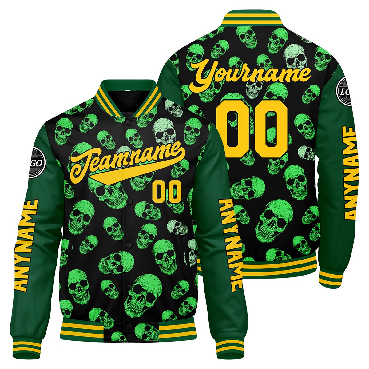 Maßgeschneiderte Grün Letterman Varsity Jacket Individuelle Stickerei Druck nach Ihrem Wunsch