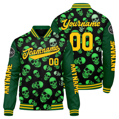 Maßgeschneiderte Grün Letterman Varsity Jacket Individuelle Stickerei Druck nach Ihrem Wunsch