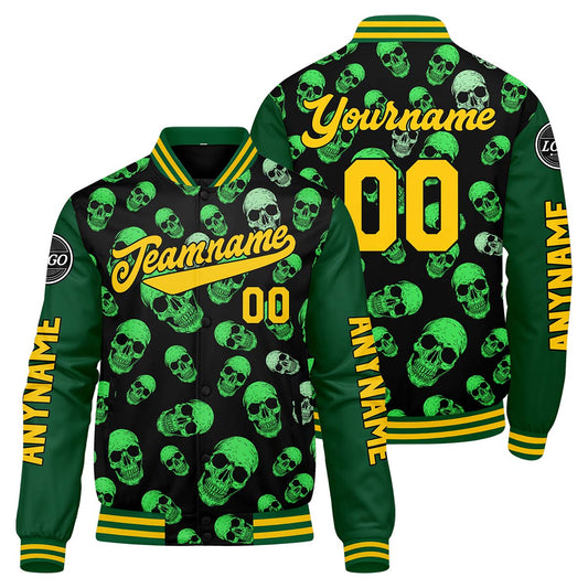 Maßgeschneiderte Grün Letterman Varsity Jacket Individuelle Stickerei Druck nach Ihrem Wunsch