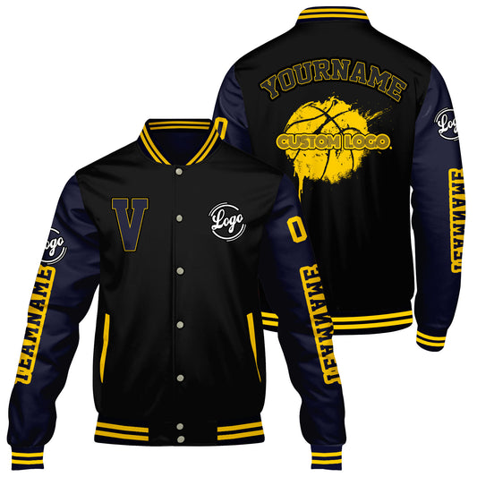 Maßgeschneiderte Schwarzes Langweilig Blau Letterman Varsity Jacket Individuelle Stickerei Druck nach Ihrem Wunsch