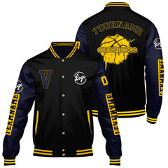 Maßgeschneiderte Schwarzes Langweilig Blau Letterman Varsity Jacket Individuelle Stickerei Druck nach Ihrem Wunsch