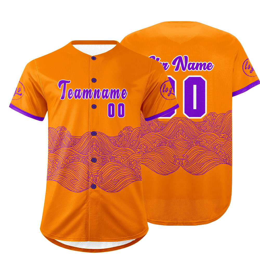 Benutzerdefiniert Orange Lila Personalisierter Baseball Jersey mit Farbverlauf Team Uniform mit Namen und Nummer