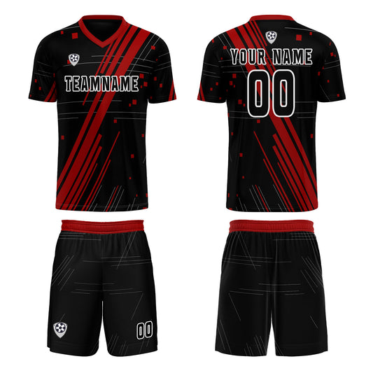 Benutzerdefinierte Schwarz Rot Trikots für Männer Frauen Personalisierte Fußball Uniformen für Erwachsene und Kind