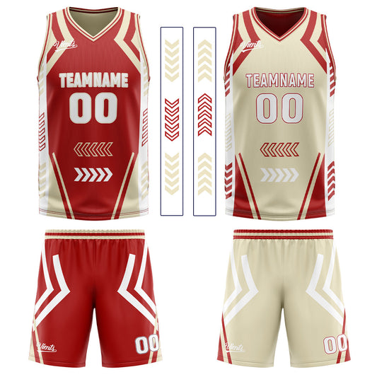 Benutzerdefinierte Rot Creme Reversible Basketball Jersey Personalisierte Drucken Name Nummer Logo