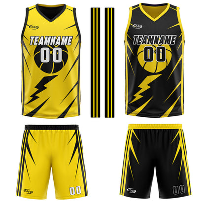 Benutzerdefinierte Gelb Schwarz Reversible Basketball Jersey Personalisierte Drucken Name Nummer Logo
