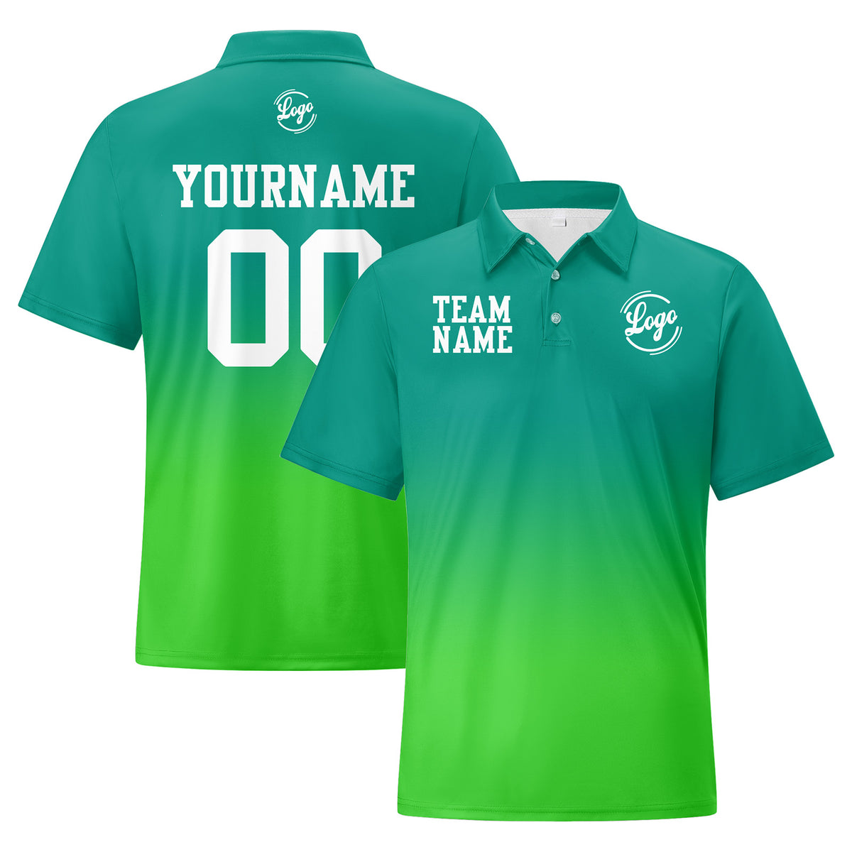 Benutzerdefinierte Grün Gras Grün Fußball Gradient Polo-Shirts Fügen Sie Ihr Einzigartiges hinzu Logo/Name/Nummer