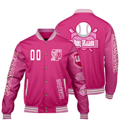 Maßgeschneiderte Rosa Letterman Varsity Jacket Individuelle Stickerei  Druck nach Ihrem Wunsch