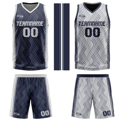 Benutzerdefinierte Marine Grau Reversible Basketball Jersey Personalisierte Drucken Name Nummer Logo