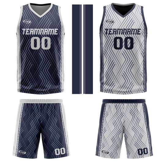 Benutzerdefinierte Marine Grau Reversible Basketball Jersey Personalisierte Drucken Name Nummer Logo