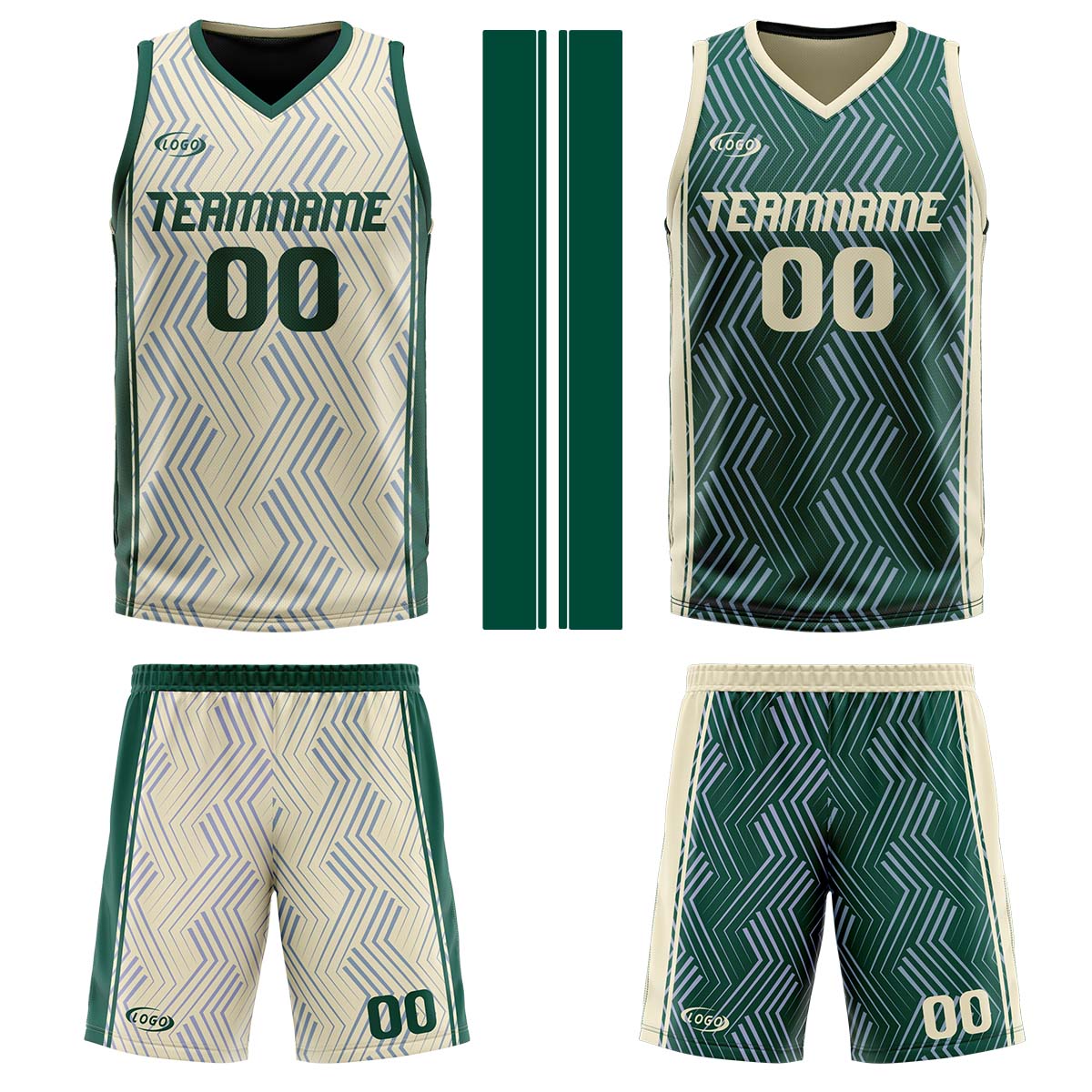 Benutzerdefinierte Creme Grün Reversible Basketball Jersey Personalisierte Drucken Name Nummer Logo