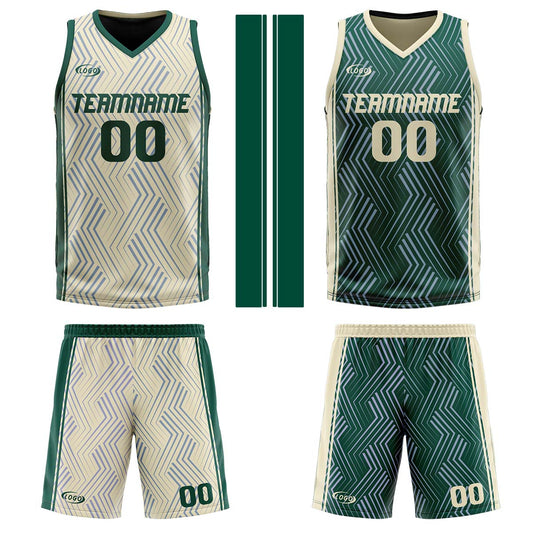 Benutzerdefinierte Creme Grün Reversible Basketball Jersey Personalisierte Drucken Name Nummer Logo