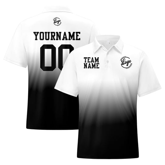Benutzerdefinierte Weiß Schwarz Fußball Gradient Polo-Shirts Fügen Sie Ihr Einzigartiges hinzu Logo/Name/Nummer