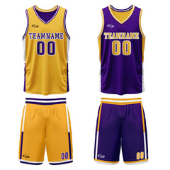 Benutzerdefinierte Gelb Lila Reversible Basketball Jersey Personalisierte Drucken Name Nummer Logo
