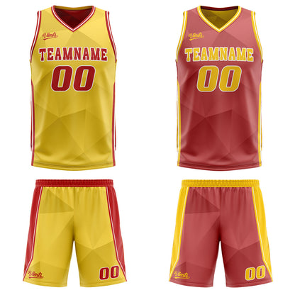 Benutzerdefinierte Gelb Rot Reversible Basketball Jersey Personalisierte Drucken Name Nummer Logo