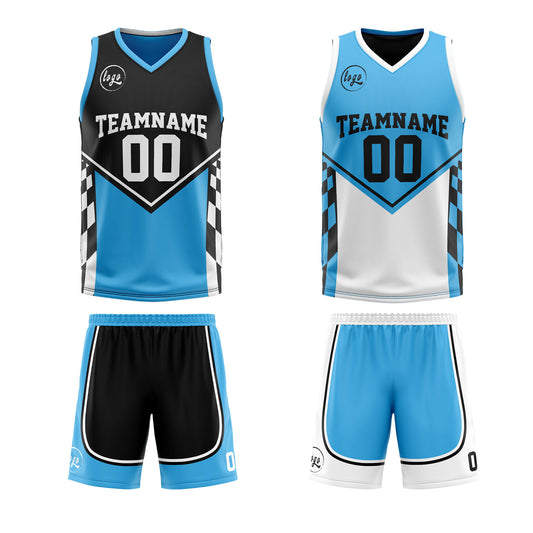 Benutzerdefinierte Schwarz Blau Reversible Basketball Jersey Personalisierte Print Name Nummer Logo
