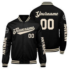 Maßgeschneiderte Schwarz Creme Letterman Varsity Jacket Individuelle Stickerei Druck nach Ihrem Wunsch