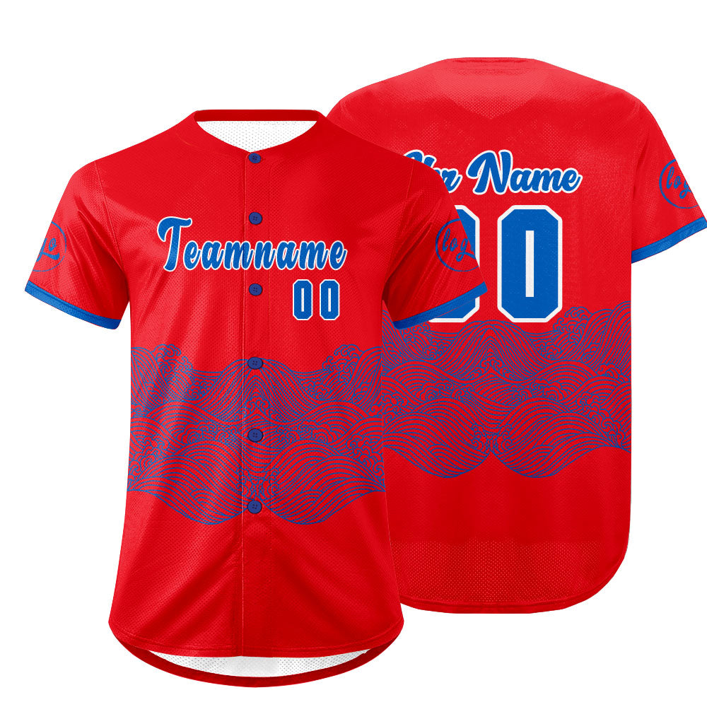 Benutzerdefiniert Rot Blau Personalisierter Baseball Jersey mit Farbverlauf Team Uniform mit Namen und Nummer