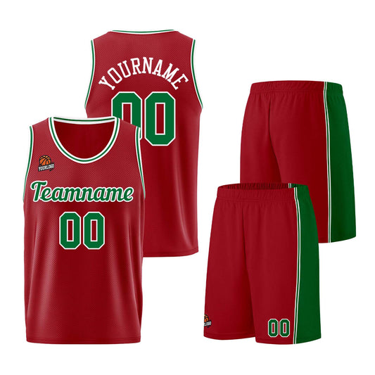 Individuelle Burgund Grün Basketball Jersey Shorts für Männer und Frauen Gestickter und gedruckter Name, Nummer und Logo