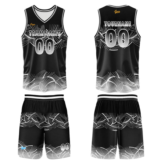 Benutzerdefinierter Schwarz Weiß Basketball Jersey Uniform Anzug gedruckt Ihr Logo Name Nummer