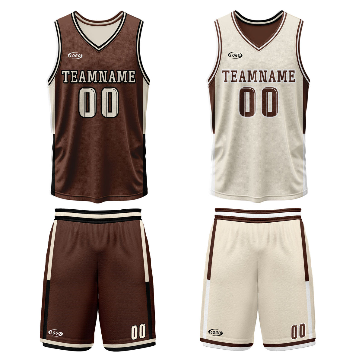 Benutzerdefinierte Braun Creme Reversible Basketball Jersey Personalisierte Drucken Name Nummer Logo