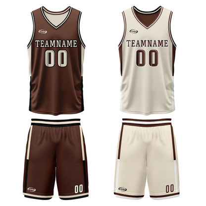 Benutzerdefinierte Braun Creme Reversible Basketball Jersey Personalisierte Drucken Name Nummer Logo
