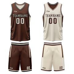 Benutzerdefinierte Braun Creme Reversible Basketball Jersey Personalisierte Drucken Name Nummer Logo