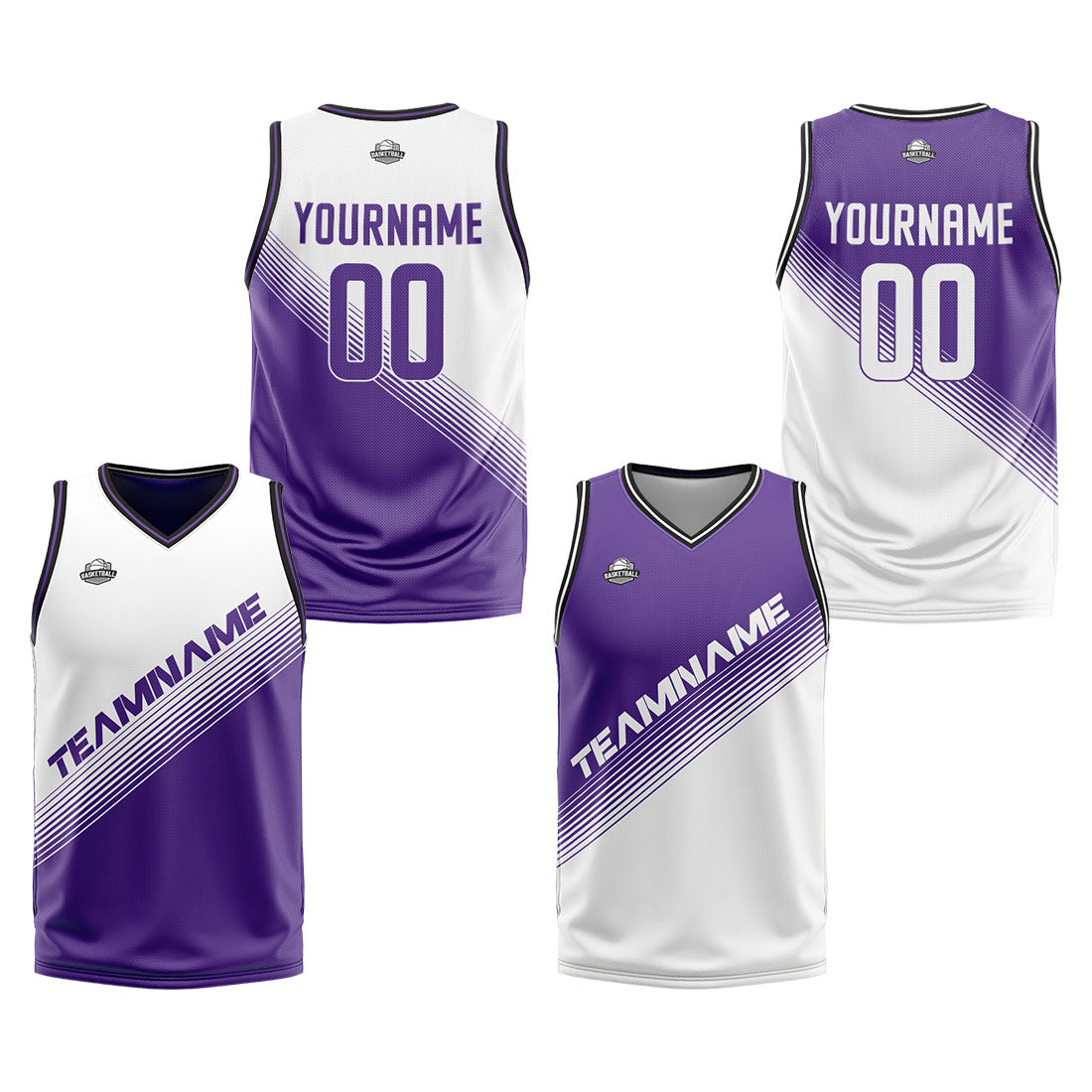 Benutzerdefinierte Weiß Lila Reversible Basketball Jersey Personalisierte Print Name Nummer Logo