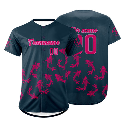 Benutzerdefiniert Dunkelblau Hellrosa Personalisierter Baseball Jersey mit Farbverlauf Team Uniform mit Namen und Nummer