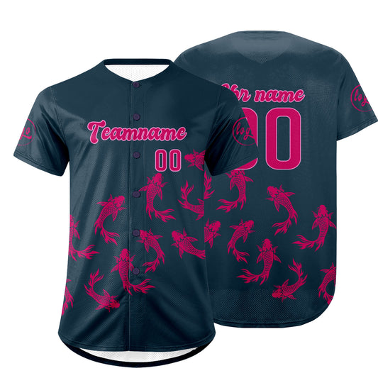 Benutzerdefiniert Dunkelblau Hellrosa Personalisierter Baseball Jersey mit Farbverlauf Team Uniform mit Namen und Nummer