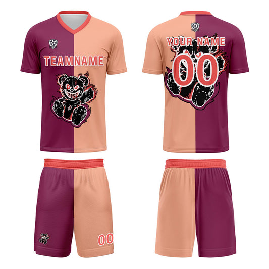 Benutzerdefinierte Fuchsia Hellbraun Fußball Trikots für Männer Frauen Personalisierte Fußball Uniformen für Erwachsene und Kind